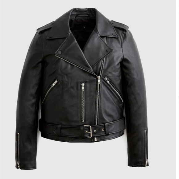 Quince 100% Leather Motorcycle Jacket, black, women’s large - Picture 1 of 5